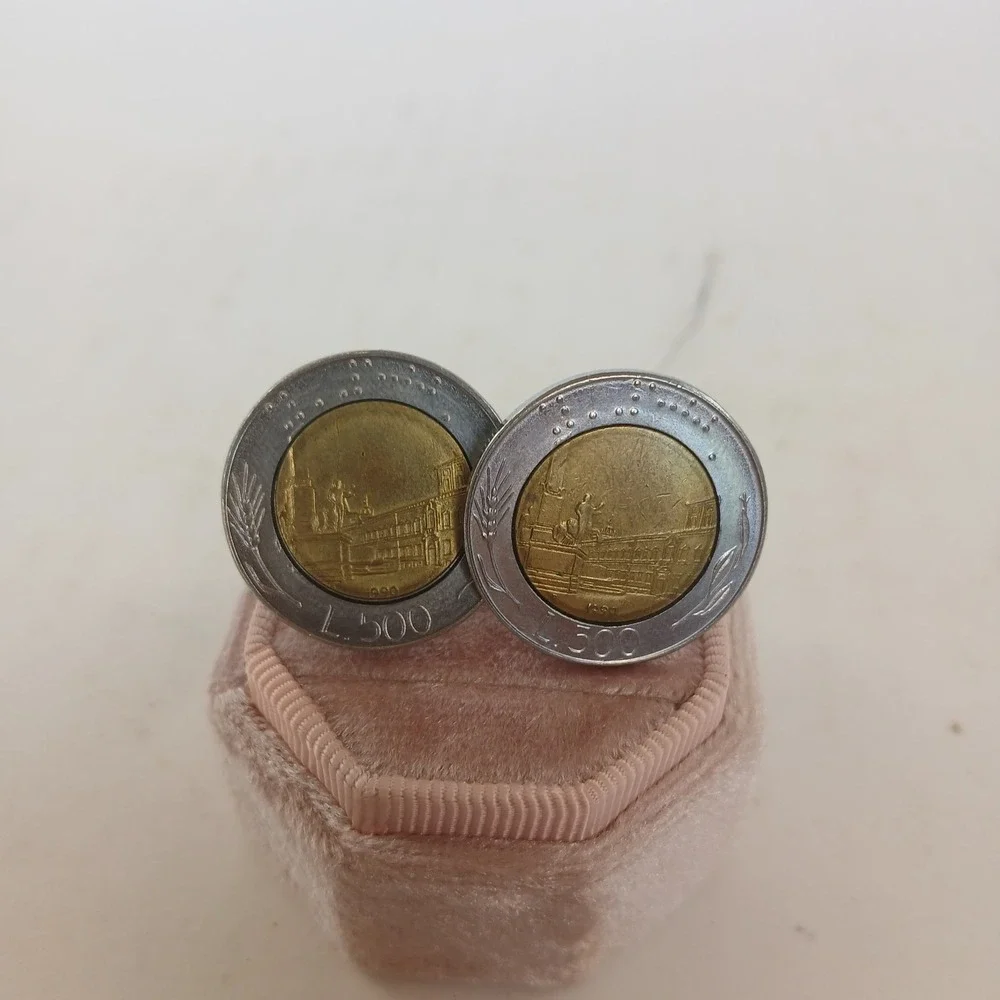 Earrings 1990 Republic Italy 500 Lire Clip On Earrings bimetal circle beautiful